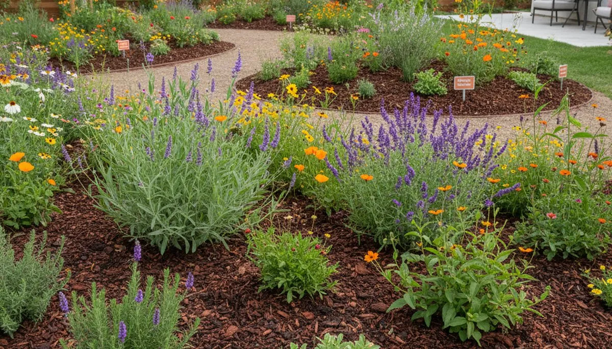 Organic landscape beds with mulch and native plants by Chop Chop Landscaping in Los Angeles, CA